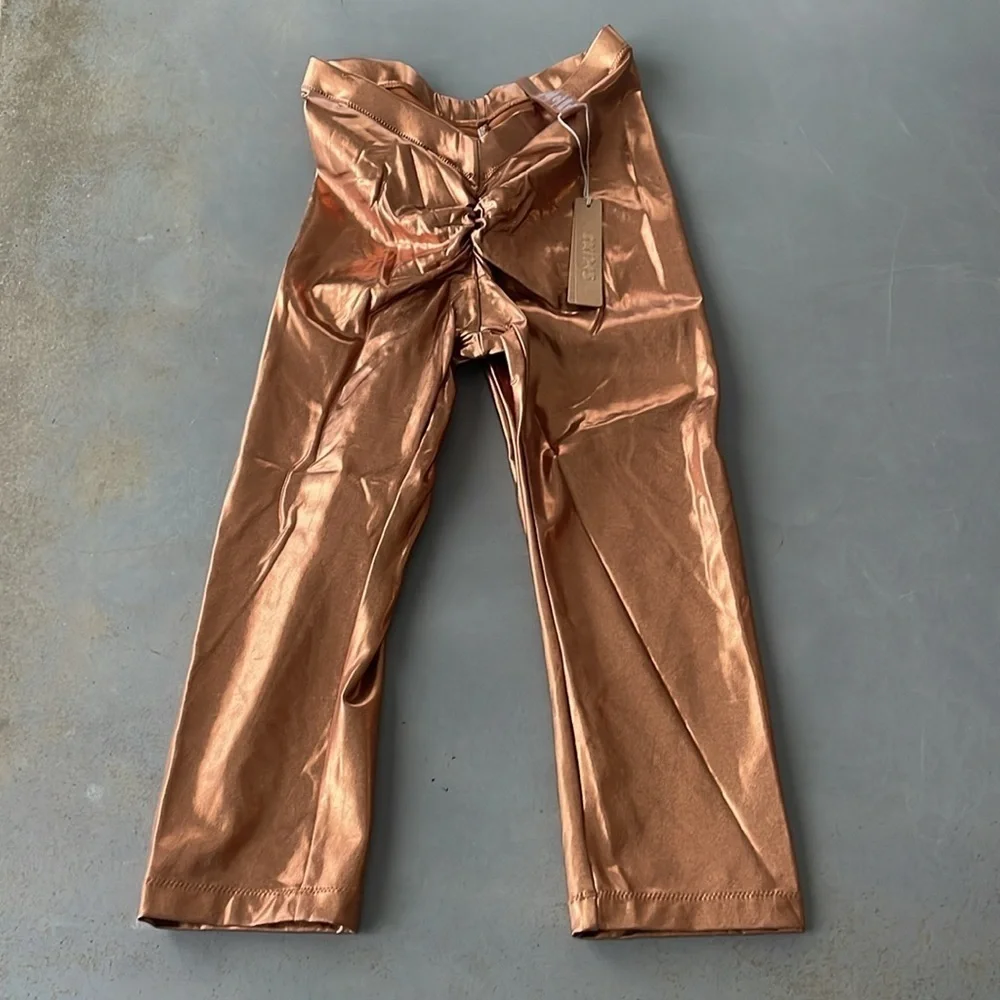 Skims NWT Penny Ruched Metallic Swim V Waist Pants Size XXS